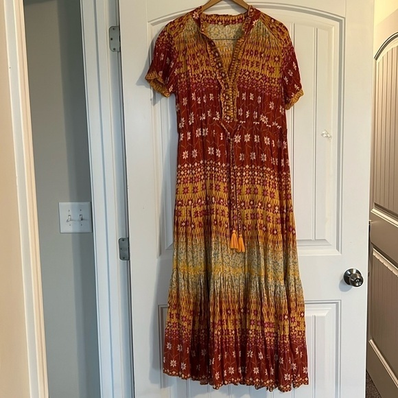 Free People Rare Feeling Dress in Goldenrod Combo Maxi Medium - Picture 4 of 10